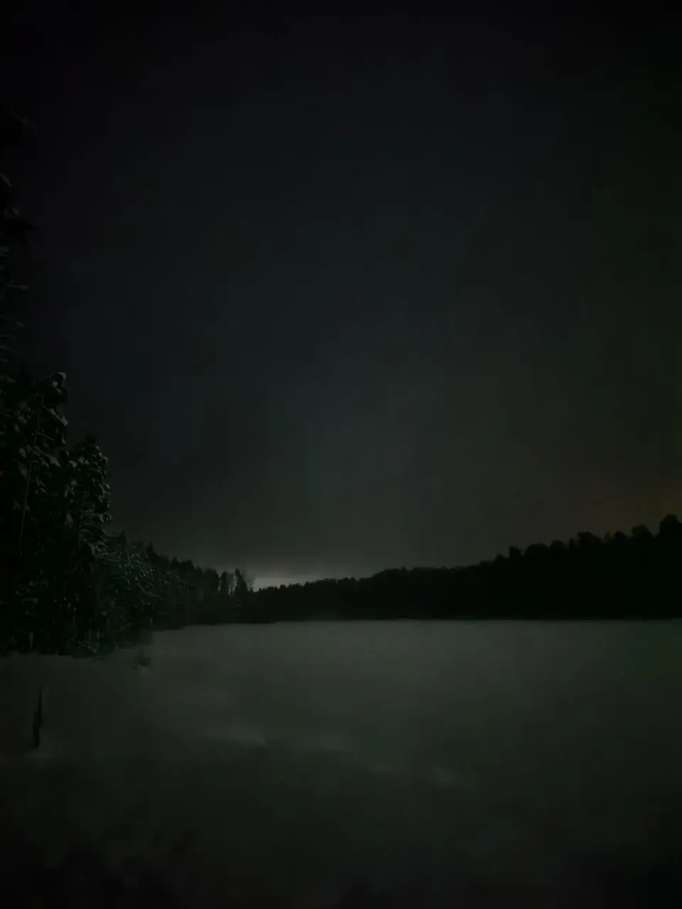 黑暗中的湖和云杉